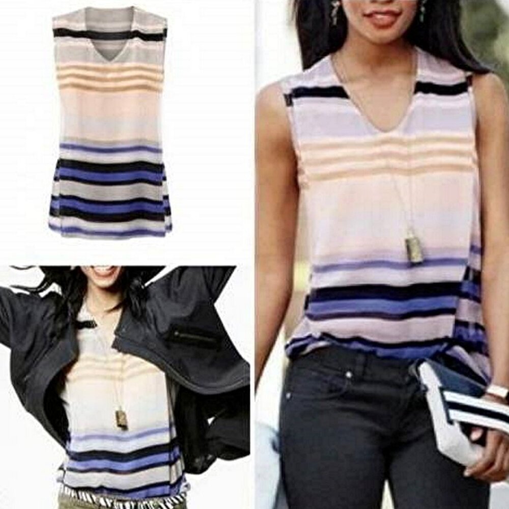 CAbi Striped  Sleeveless  Chiffon Blouse:  SZ M  - NWOT